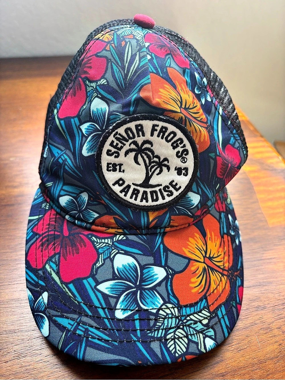 Señor Frogs Floral Trucker Hat in Black & Blue